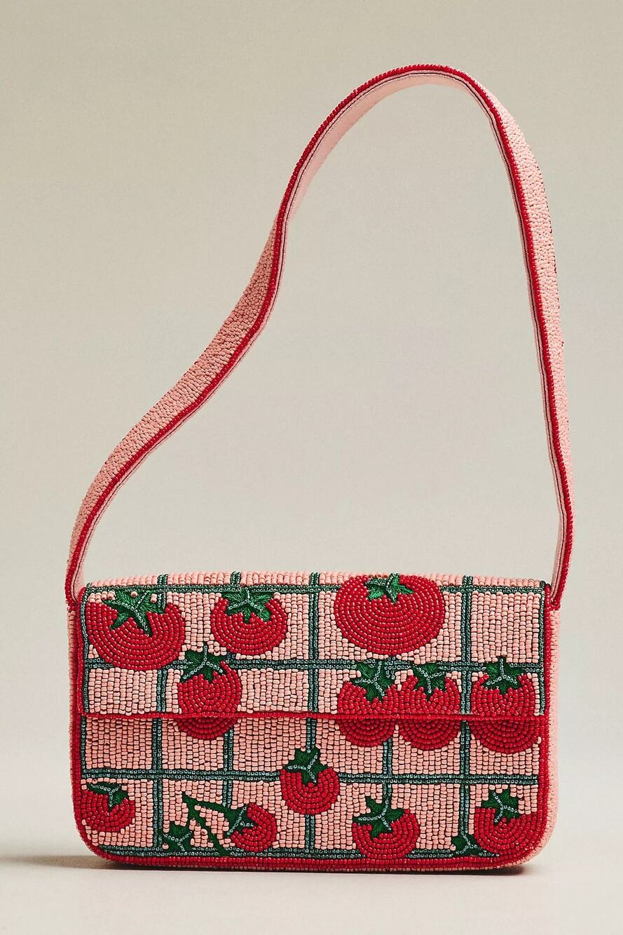 nwt ANTHROPOLOGIE The Fiona Beaded Bag: Food Icon Edition Tomato Motif